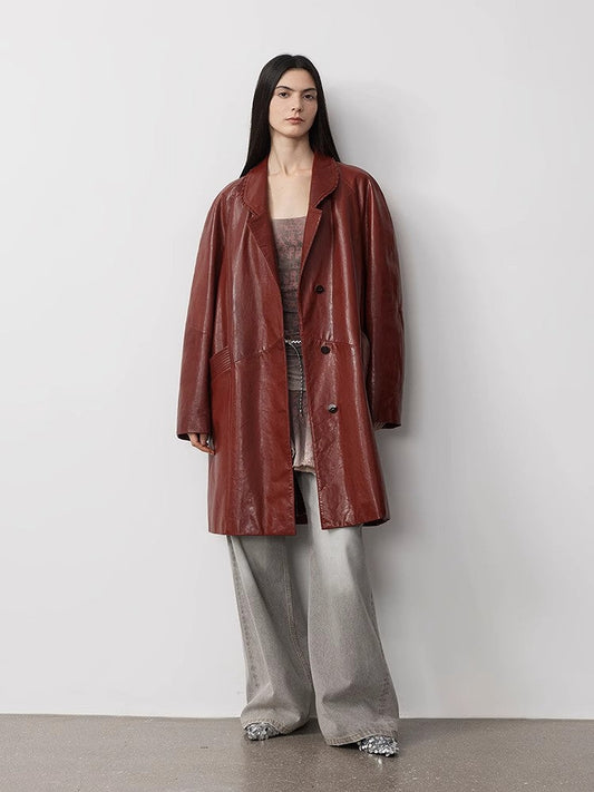 Vintage Waxed Goatskin Long Trench Coat