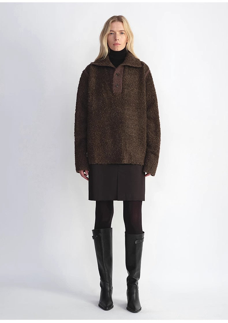 Alpaca & Wool Blend Polo Sweater