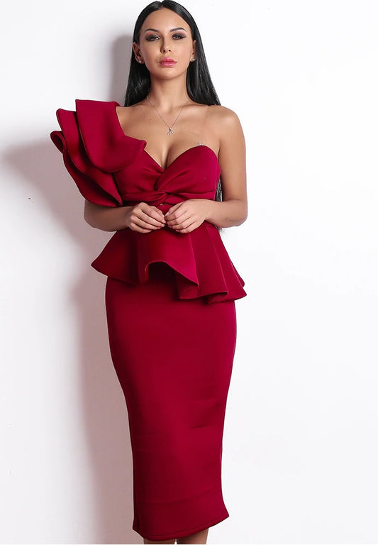 Red Midi Cocktail Dress
