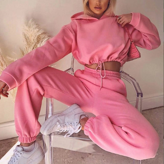 Cropped Hoodie & Jogger Tracksuit Set