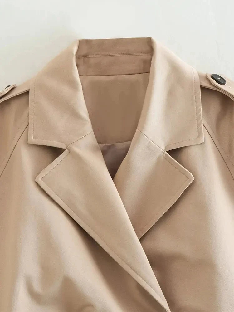 TRAF 2024 Zkrácená jarní bunda s opaskem, dámská vintage streetwear bunda
