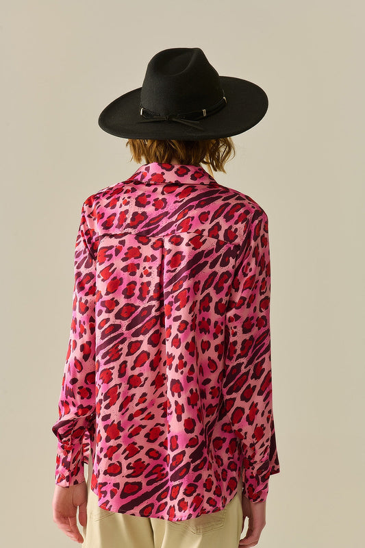 Fuchsia Leopard Print Buttoned Shirt