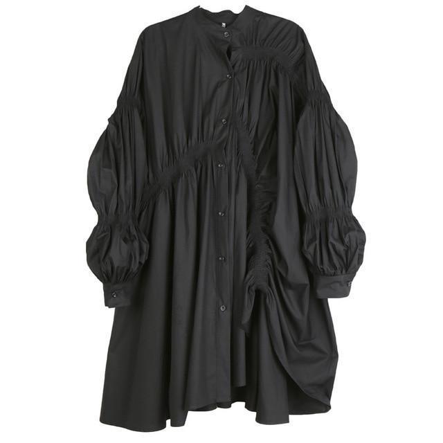 Hotaru Black Pleated Shirt Dress
