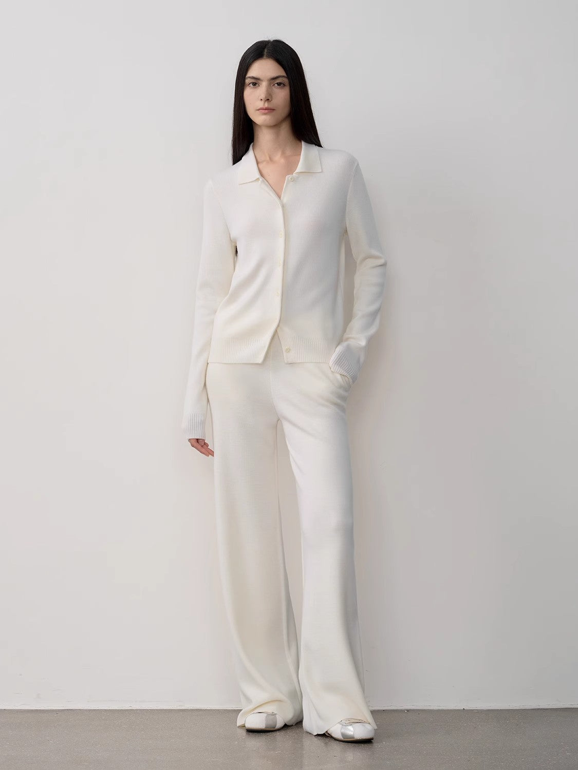 Premium Merino Wool Set – Cardigan & Wide-Leg Trousers