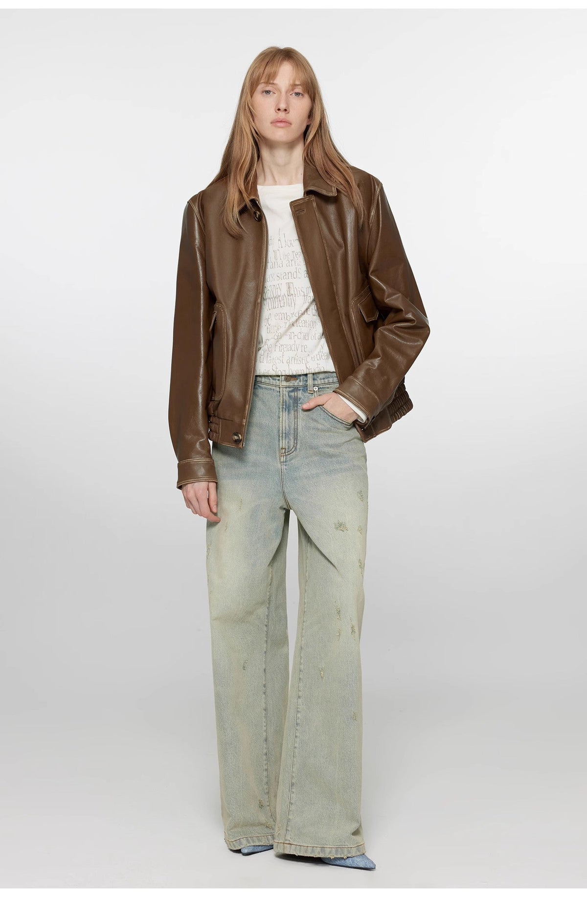 Vintage Sheepskin Leather Aviator Jacket