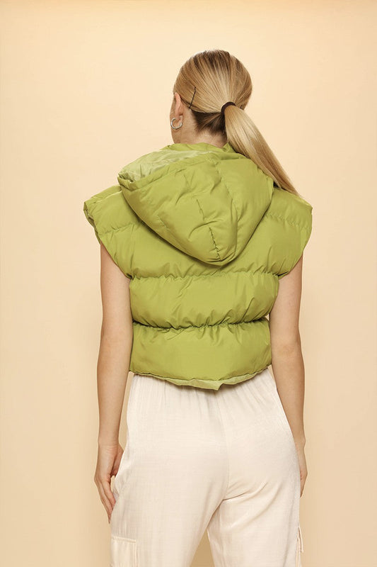 Cropped Puffer Vest with Detachable Hood