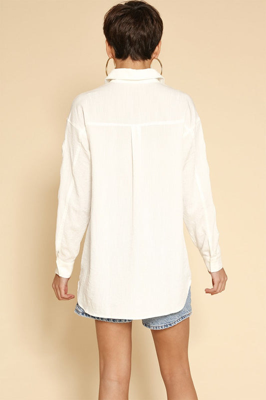 White Bow Sleeve Button-Down Shirt
