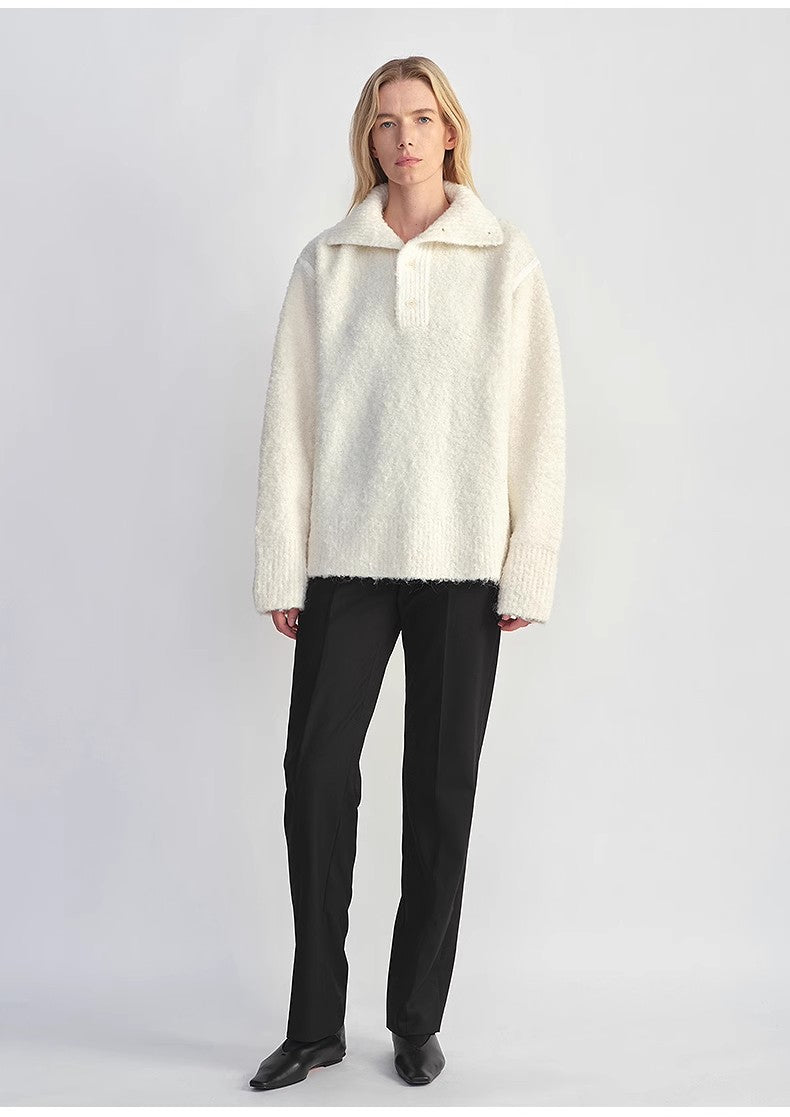 Alpaca & Wool Blend Polo Sweater