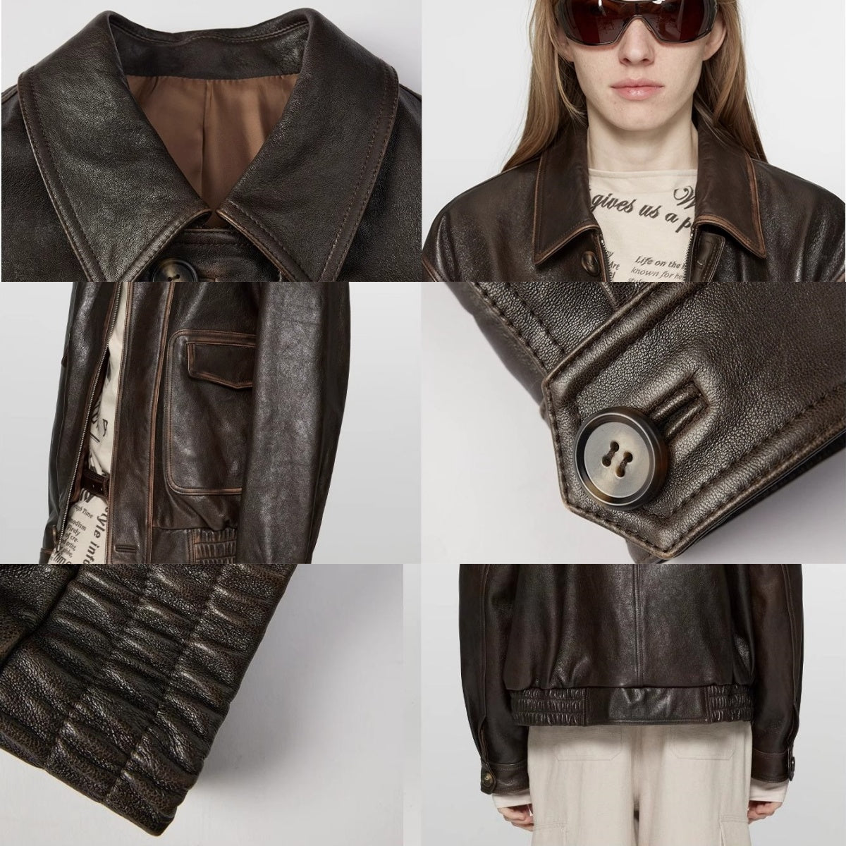 Vintage Sheepskin Leather Aviator Jacket