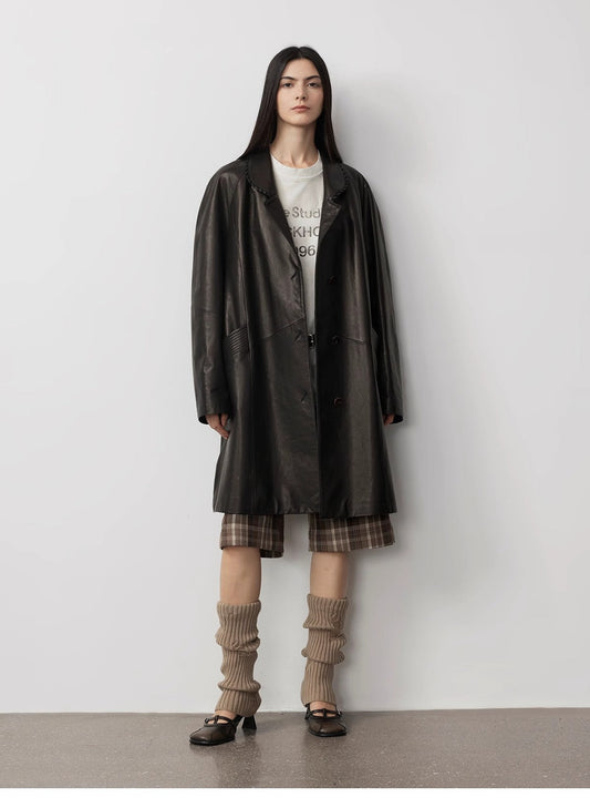 Vintage Waxed Goatskin Long Trench Coat