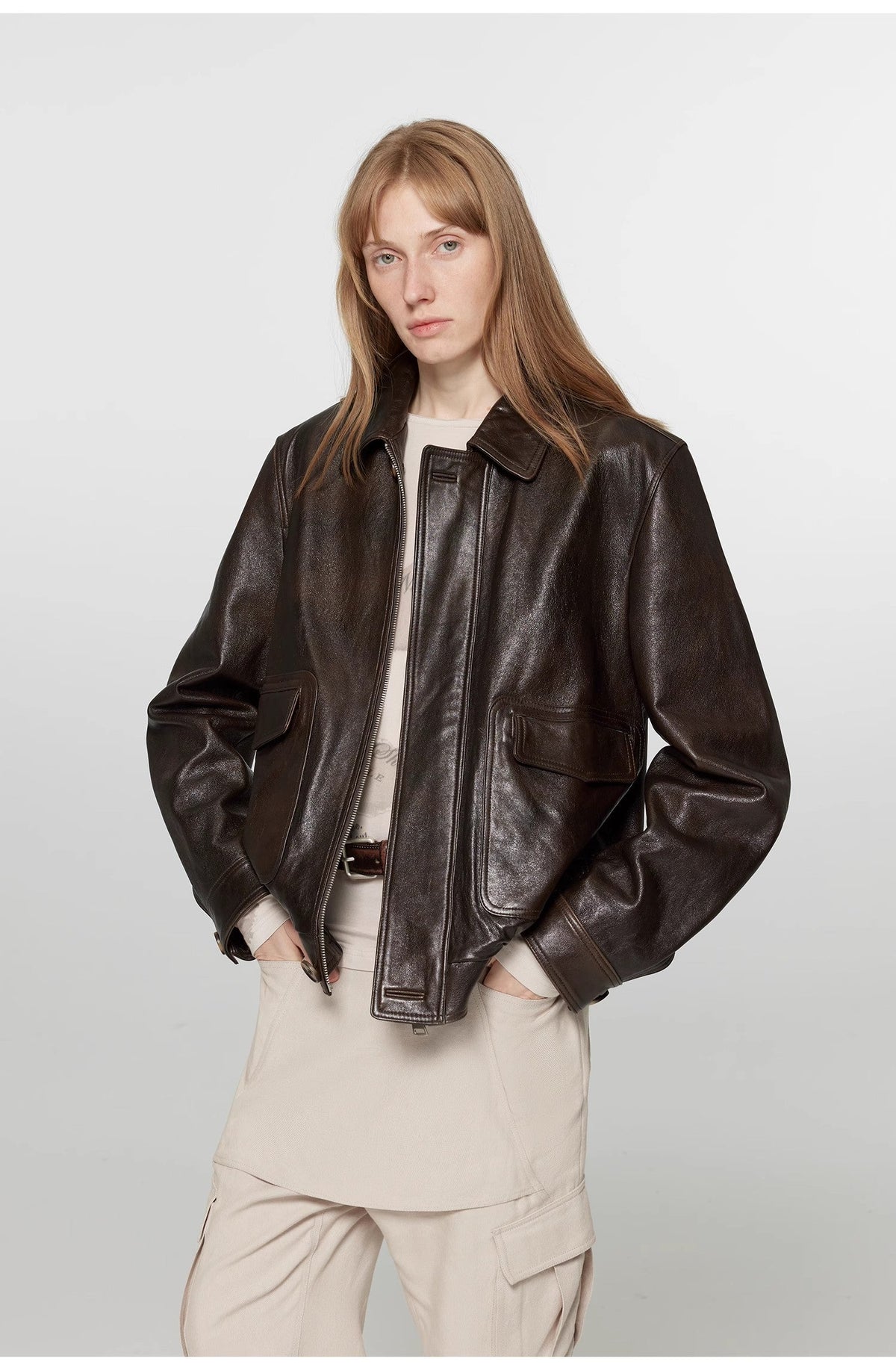 Vintage Sheepskin Leather Aviator Jacket