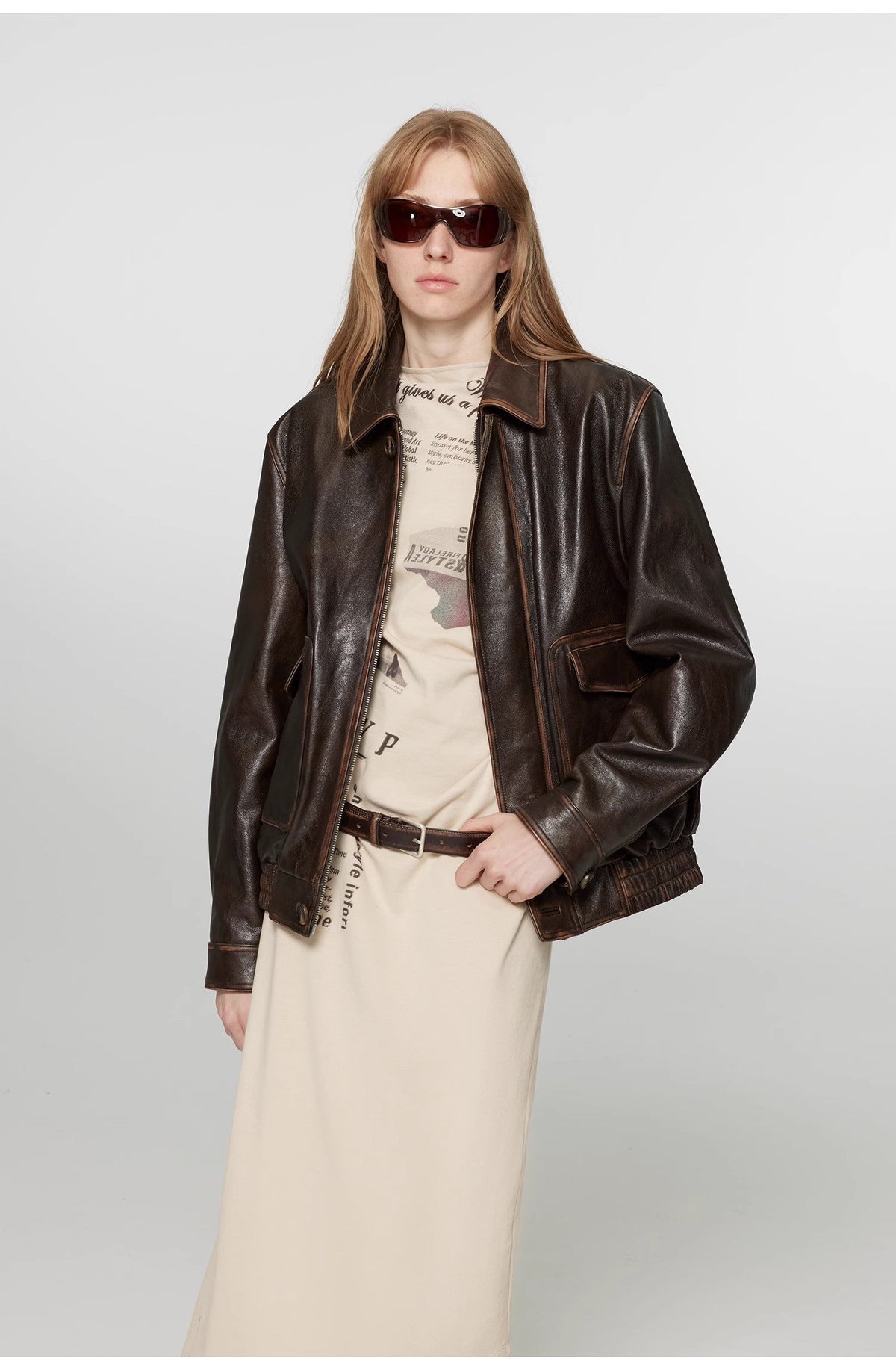 Vintage Sheepskin Leather Aviator Jacket