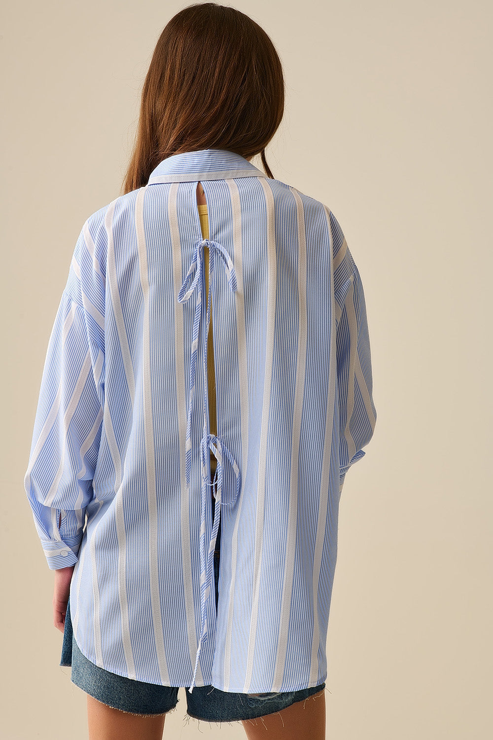 Blue & White Striped Shirt with Back Tie Detail