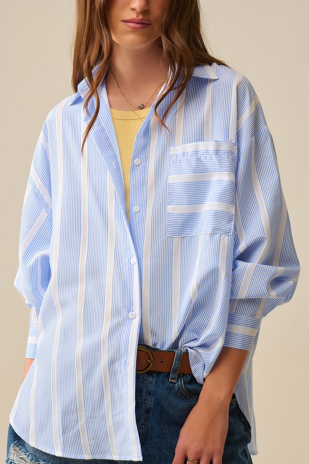 Blue & White Striped Shirt with Back Tie Relaxed Fit FEMZA Blue & White Striped Shirt with Back Tie Relaxed Fit FEMZA