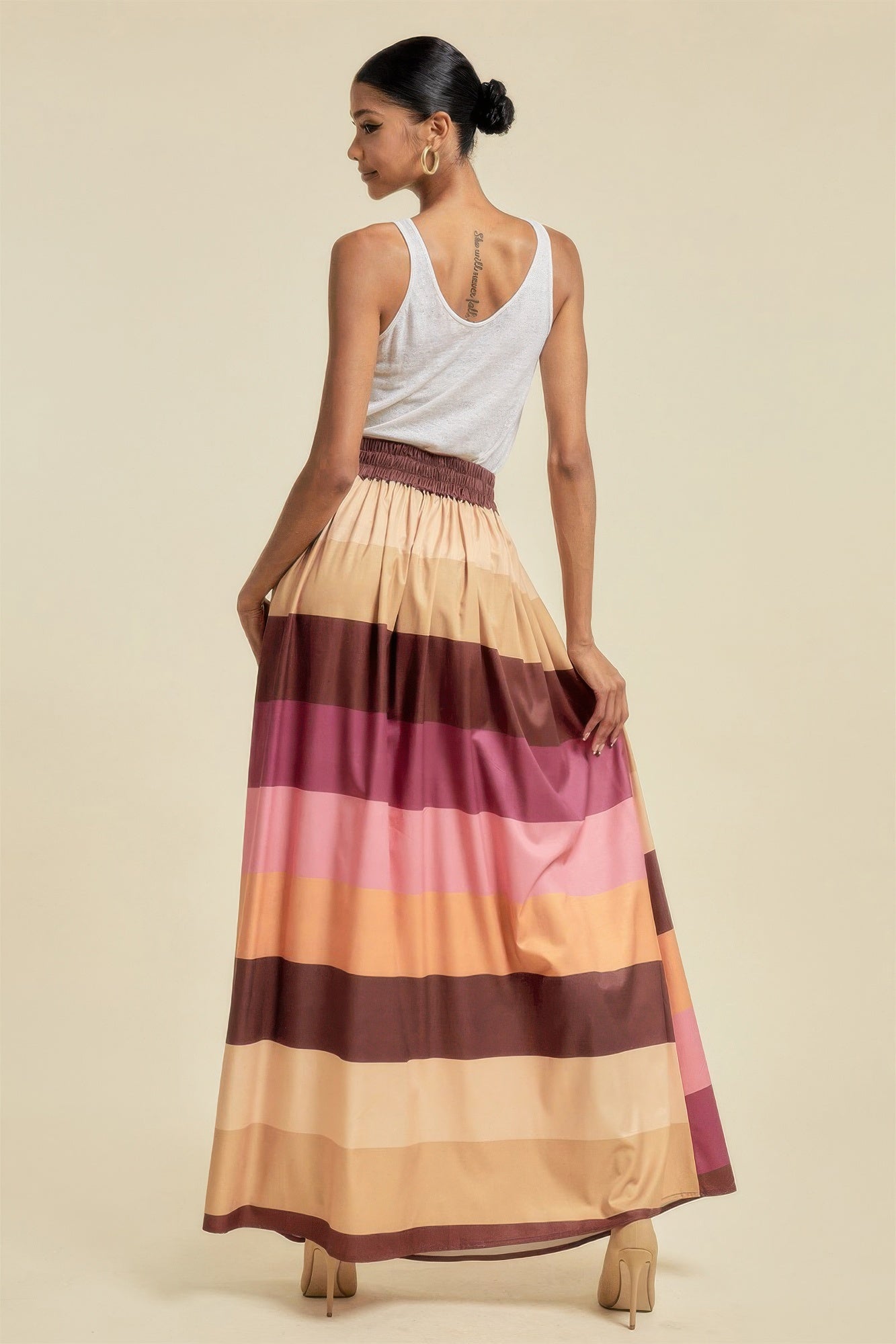 Color Block Maxi Skirt With Pockets