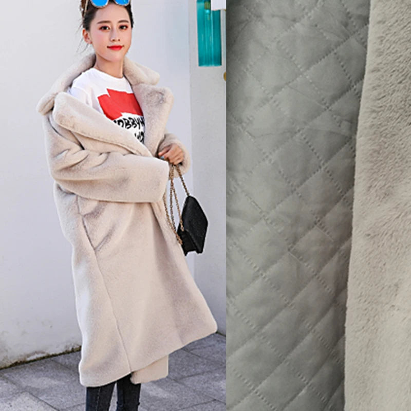 Long Plush Fur-Effect Coat in Milky