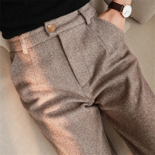 Woolen Pants Women's Harem Pencil Pants 2024 Autumn Winter High