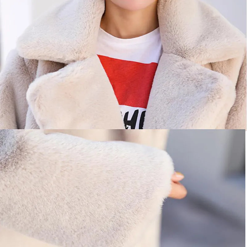 Long Plush Fur-Effect Coat in Milky