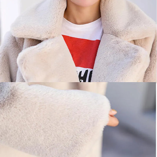 Long Plush Fur-Effect Coat in Milky
