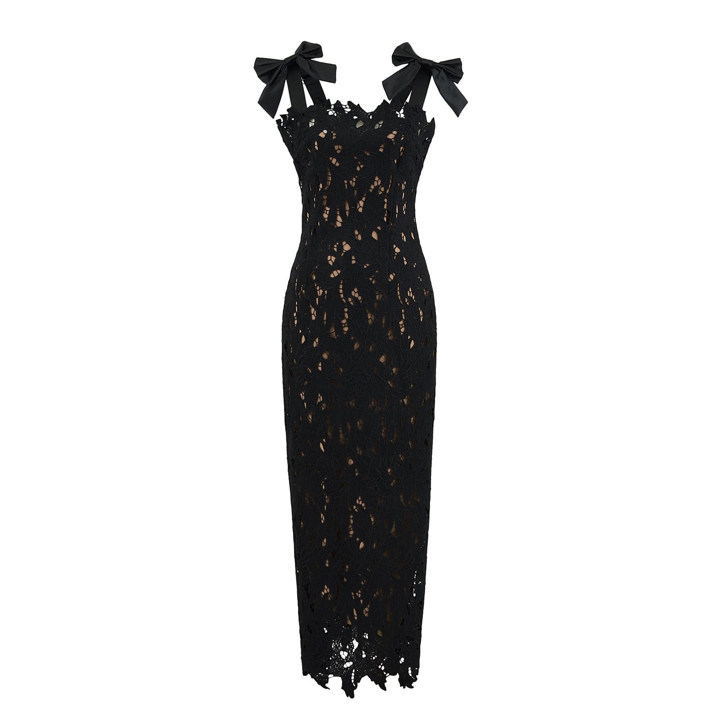 Black Floral Lace Midi Dress