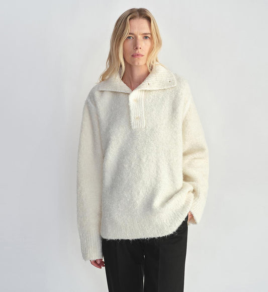 Alpaca & Wool Blend Polo Sweater