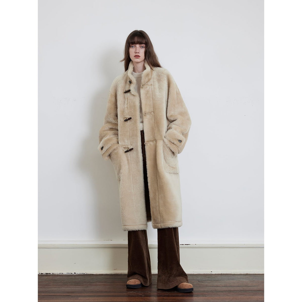 Fireladyfur Women's Long Sheepskin Jacket With Stand Collar“Dreamer”