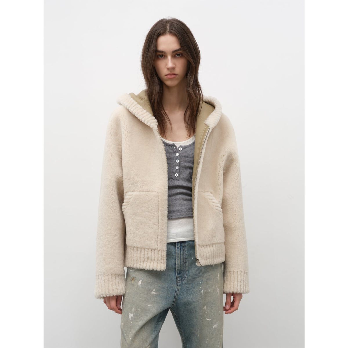 Fireladyfur Women's Hooded Merino Sheepskin Jacket“Bad Boy”