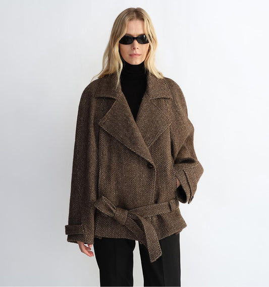 Relaxed Wool-Blend Jacket with Belt