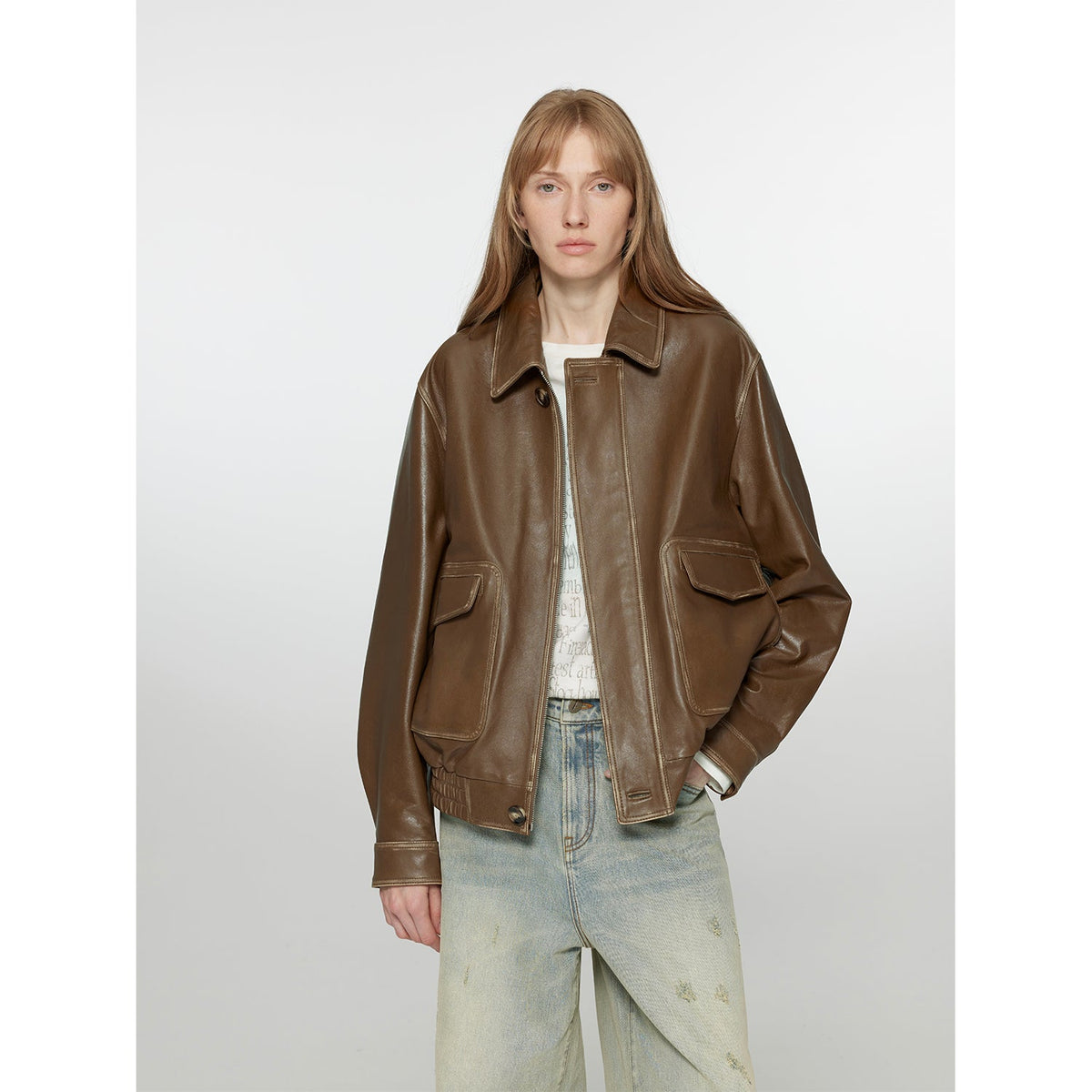 Vintage Sheepskin Leather Aviator Jacket