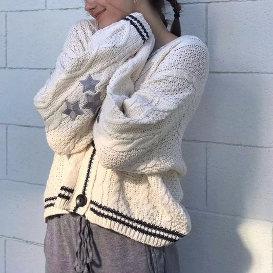 Cream Knitted Cardigan with Star Details