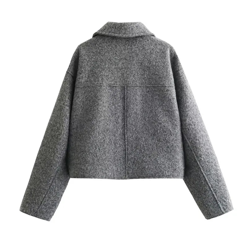 TRAF Autumn Winter Cropped Jacket for Women Short Coat Tweed Jacket