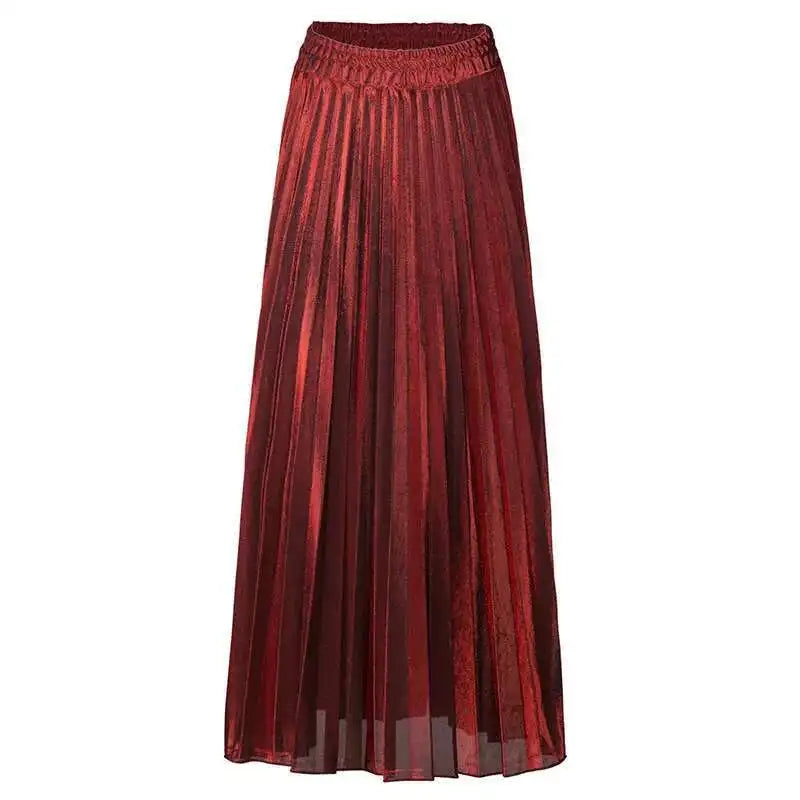 High Waist Pleated Maxi Skirt with Metallic Vintage Finish