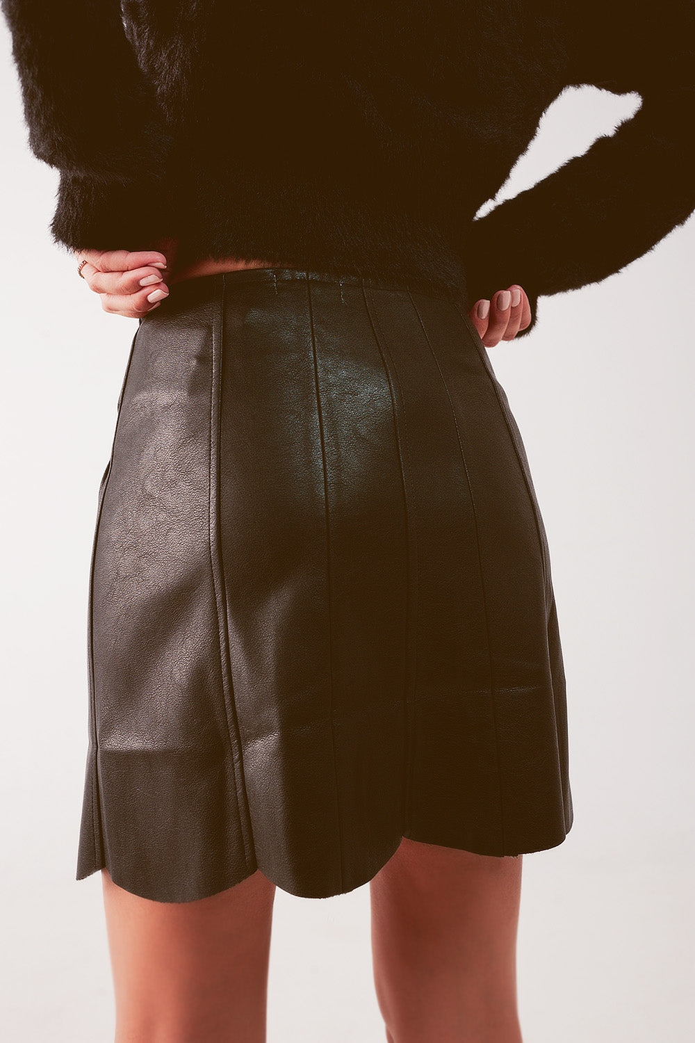Button-Front Faux Leather Mini Skirt in Black