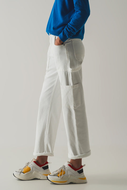 White High-Waisted Cargo Pants