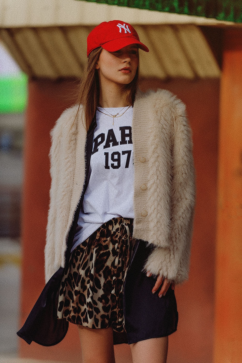 Beige Cropped Faux Fur Jacket