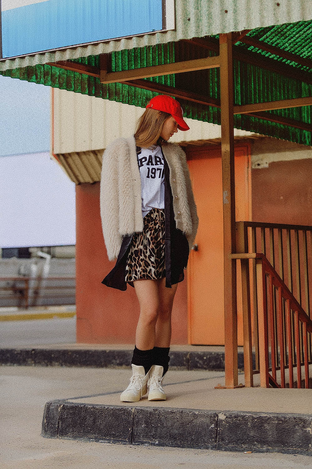 Beige Cropped Faux Fur Jacket