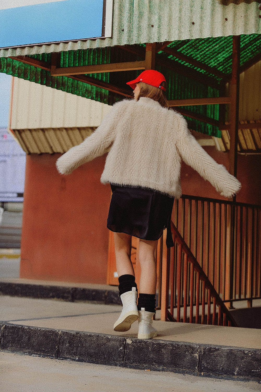 Beige Cropped Faux Fur Jacket