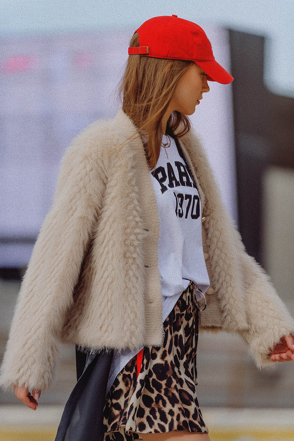 Beige Cropped Faux Fur Jacket
