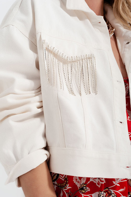 Denim Jacket With Diamante Fringing
