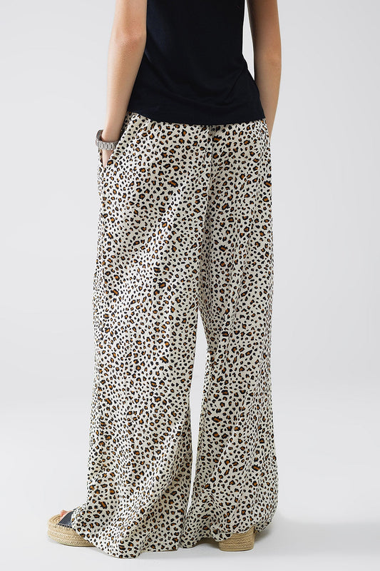 Elasticated Waist Straight Leg Pants in Leopard Print