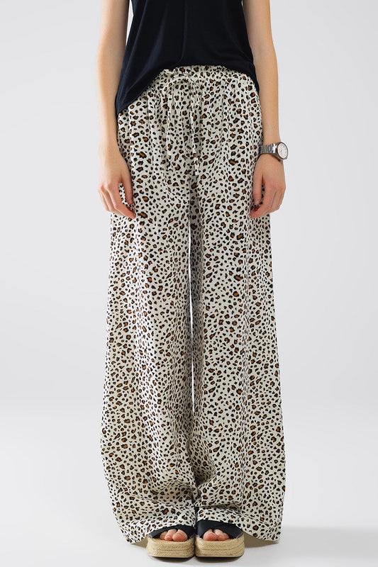 Elasticated Waist Straight Leg Pants in Leopard Print