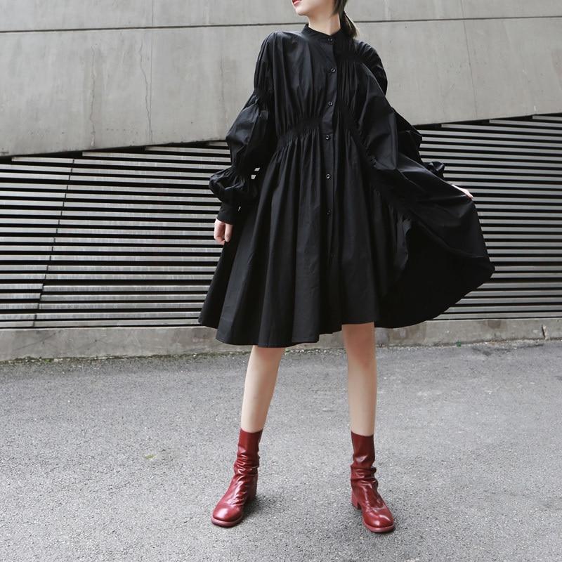 Hotaru Black Pleated Shirt Dress