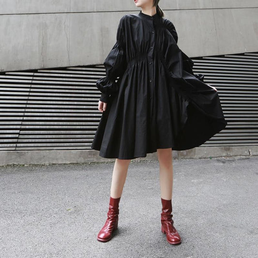 Hotaru Black Pleated Shirt Dress