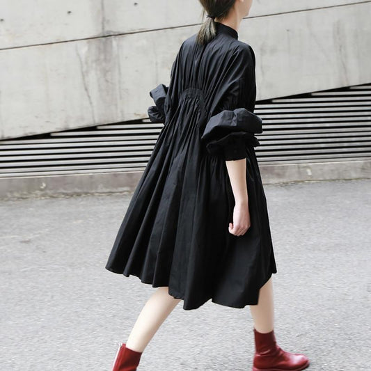 Hotaru Black Pleated Shirt Dress