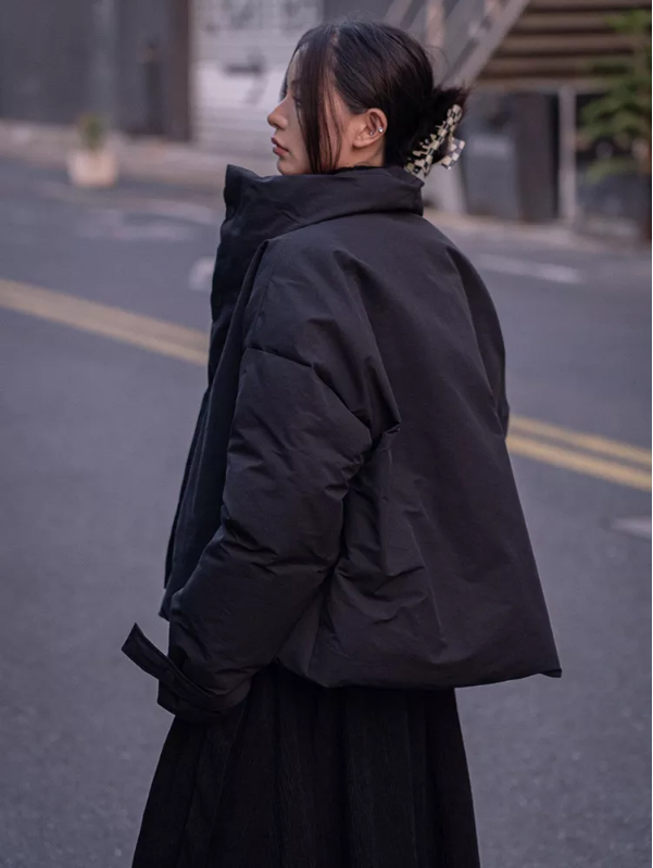 Black Oversized Puffer Jacket with Pockets
