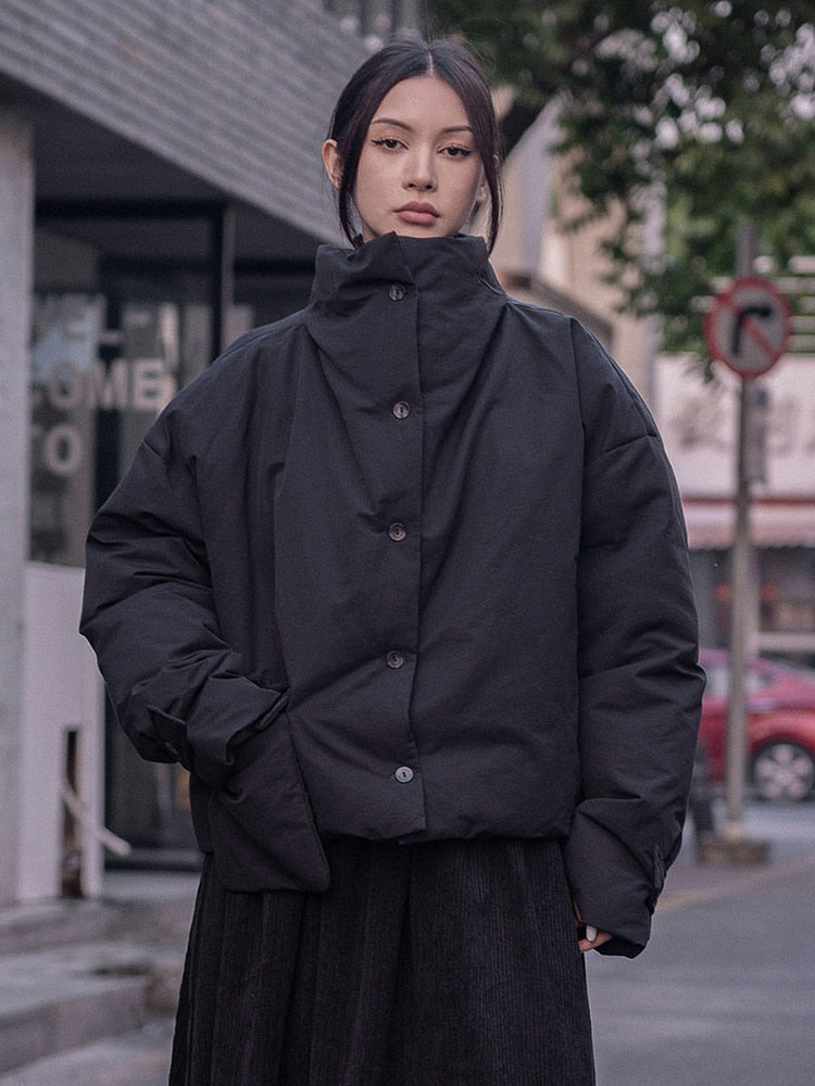 Black Oversized Puffer Jacket with Pockets
