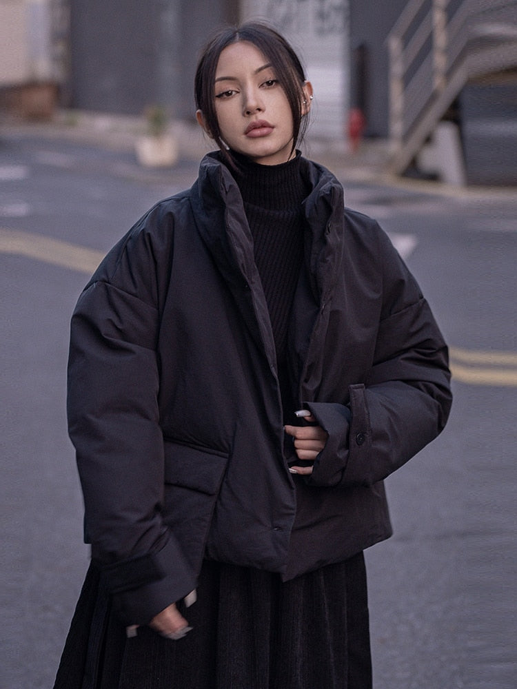 Black Oversized Puffer Jacket with Pockets