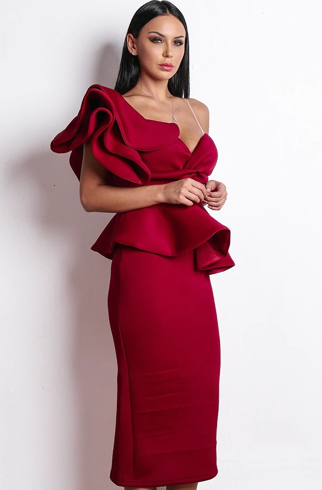 Red Midi Cocktail Dress