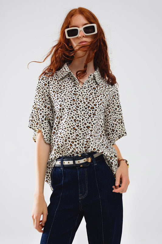 Oversized Leopard Print Short Sleeve Shirt