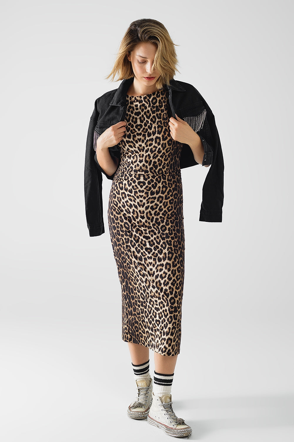 Fitted Leopard Print Midi Dress